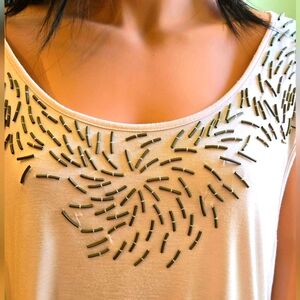 Jennifer Lopez Cream Tank Top with Beading, Extra Large